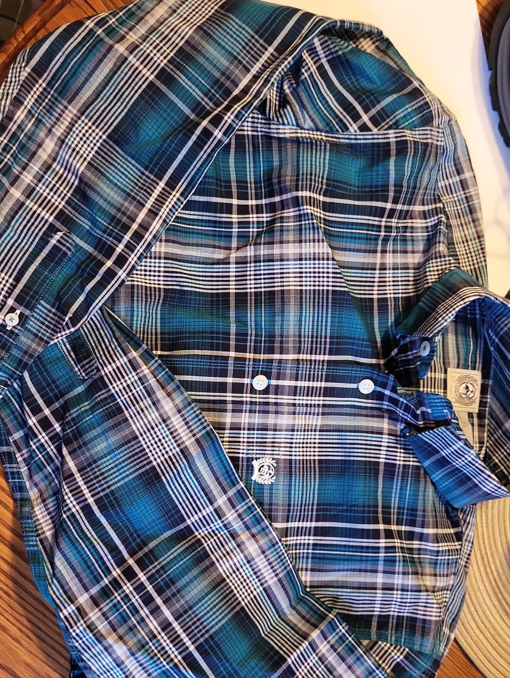 Cinch YOUTH BOYS Plaid Button-Up Shirt in Teal and Navy